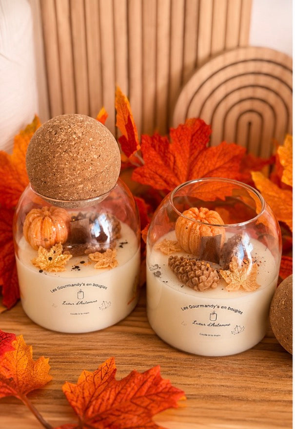 🍂 Feuilles d’Or – Bougie artisanale d’automne • Macaron Vanille 🍁